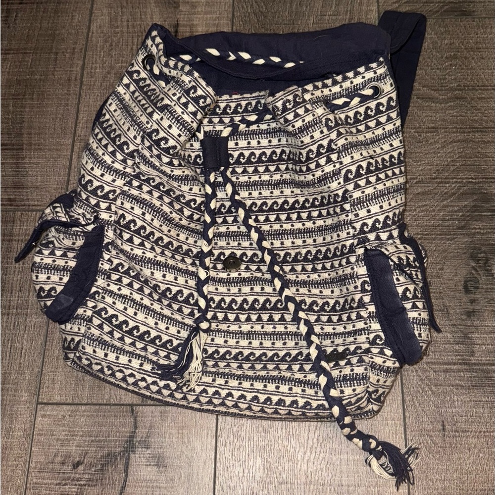Roxy Navy and Cream Patterned Backpack